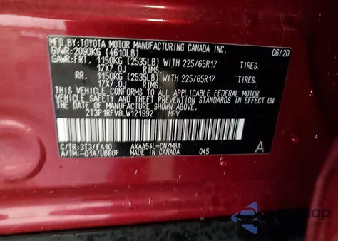 2020 Toyota Rav4 Xle z USA, uszkodzony, nr VIN 2T3P1RFV8LW121992